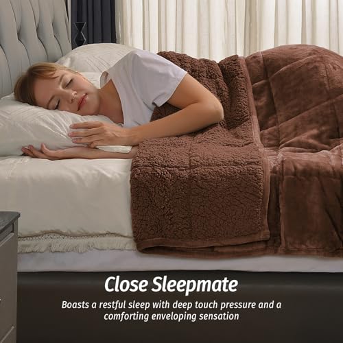 Image of Wemore Sherpa Fleece Weighted Blanket for Adult, 15 lbs Dual Sided Cozy Fluffy Heavy Blanket, Ultra Fuzzy Throw Blanket with Soft Plush Flannel Top, 60 x 80 inches, Coffee Brown on Both Sides