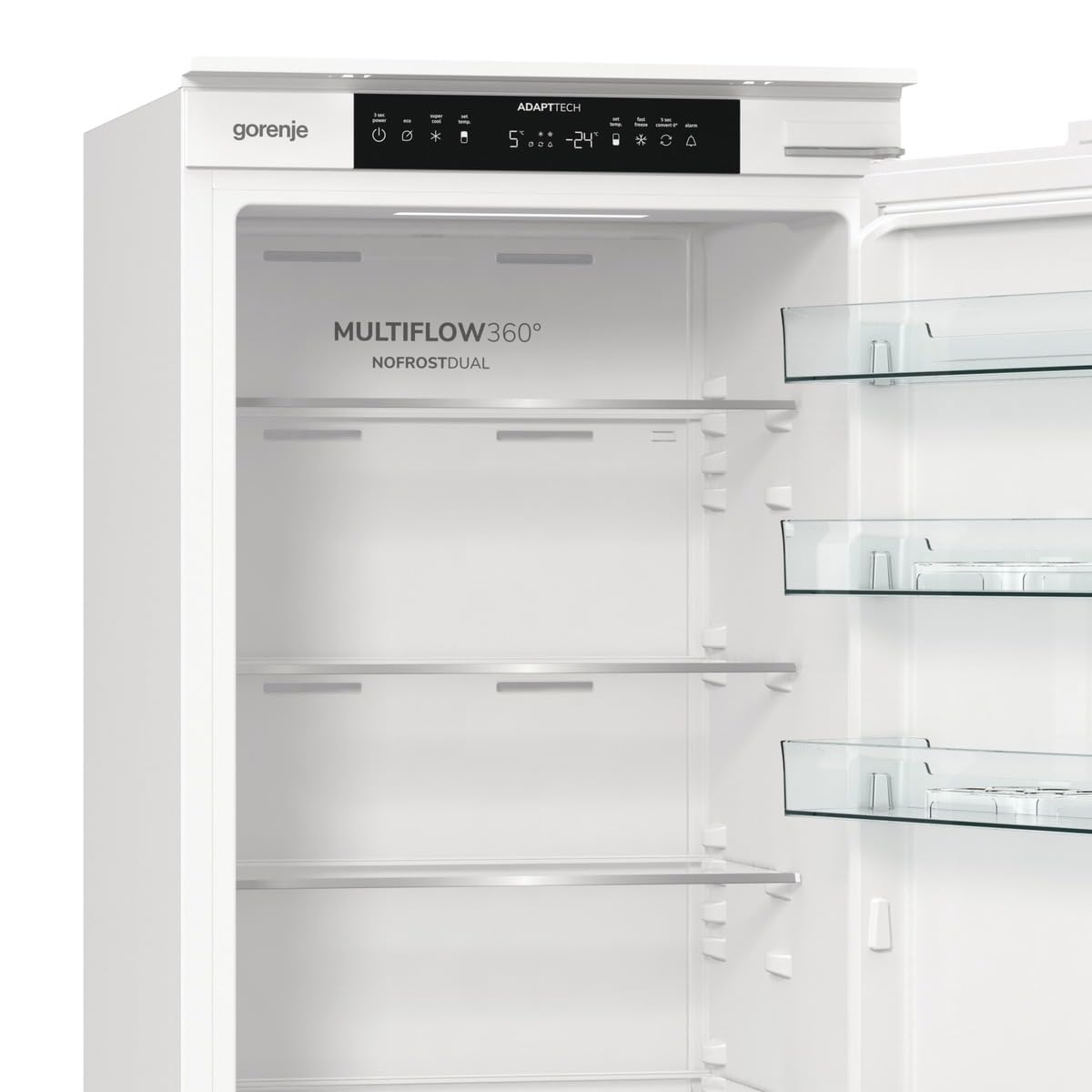 Gorenje NRKI517E41 Einbau-Kühl-Gefrierkombination, 177cm Nische, Schlepptürscharnier, 252 L(176L plus 76L), NoFrost, AdaptTech, SuperCool, ConvertActive, BxHxT: 54×177,2×54,5 cm, Weiß