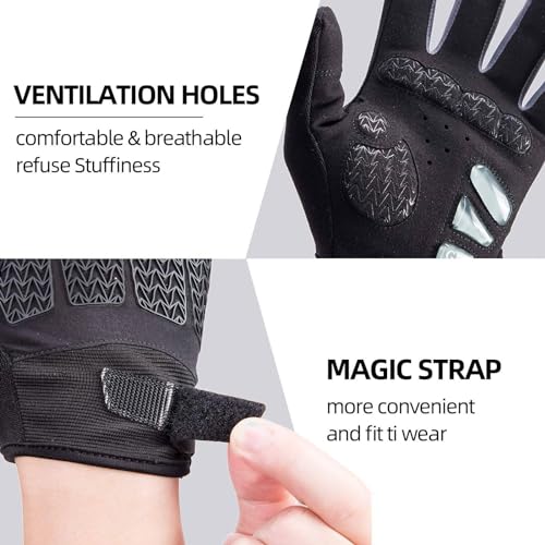 ROCKBROS Road Bike Gloves Cycling Gloves for Men Women Bicycle Gloves Full Finger Workout Commuter with Gel Padded Shock Absorbing, Touch Screen Anti Slip for Climbing Biking Ridding Gray