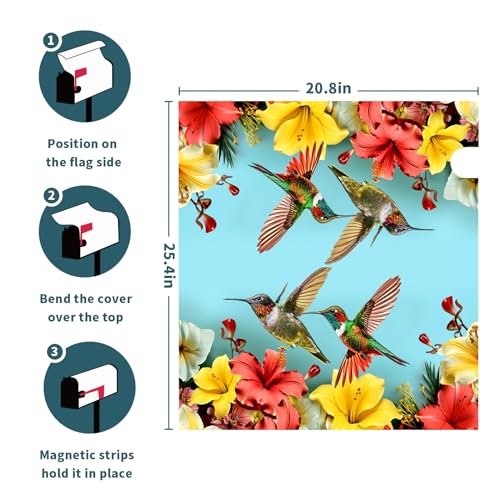 Image of Spring Summer Birds Mailbox Cover Rustic Spring Flower Mailbox Wrap Magnetic Large Size 25.5 inch x 21 inch Farmhouse Holiday Magnetic Post Letter Box Decor for Home Garden Yard