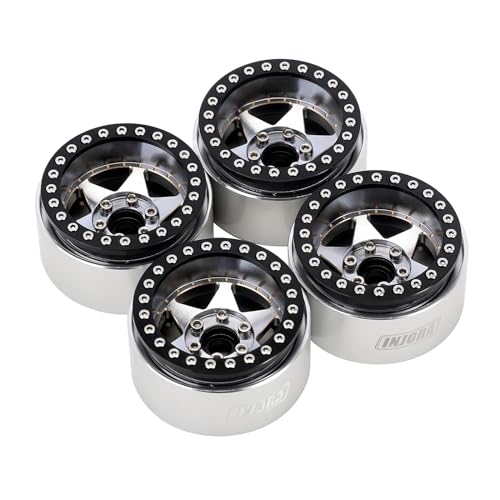 INJORA 1.9 Beadlock Felge - 143g Super Heavy Messing & Aluminium Deep Dish Felge für 1/10 RC Crawler SCX10 TRX4 VS4-10 Gen8,Silber