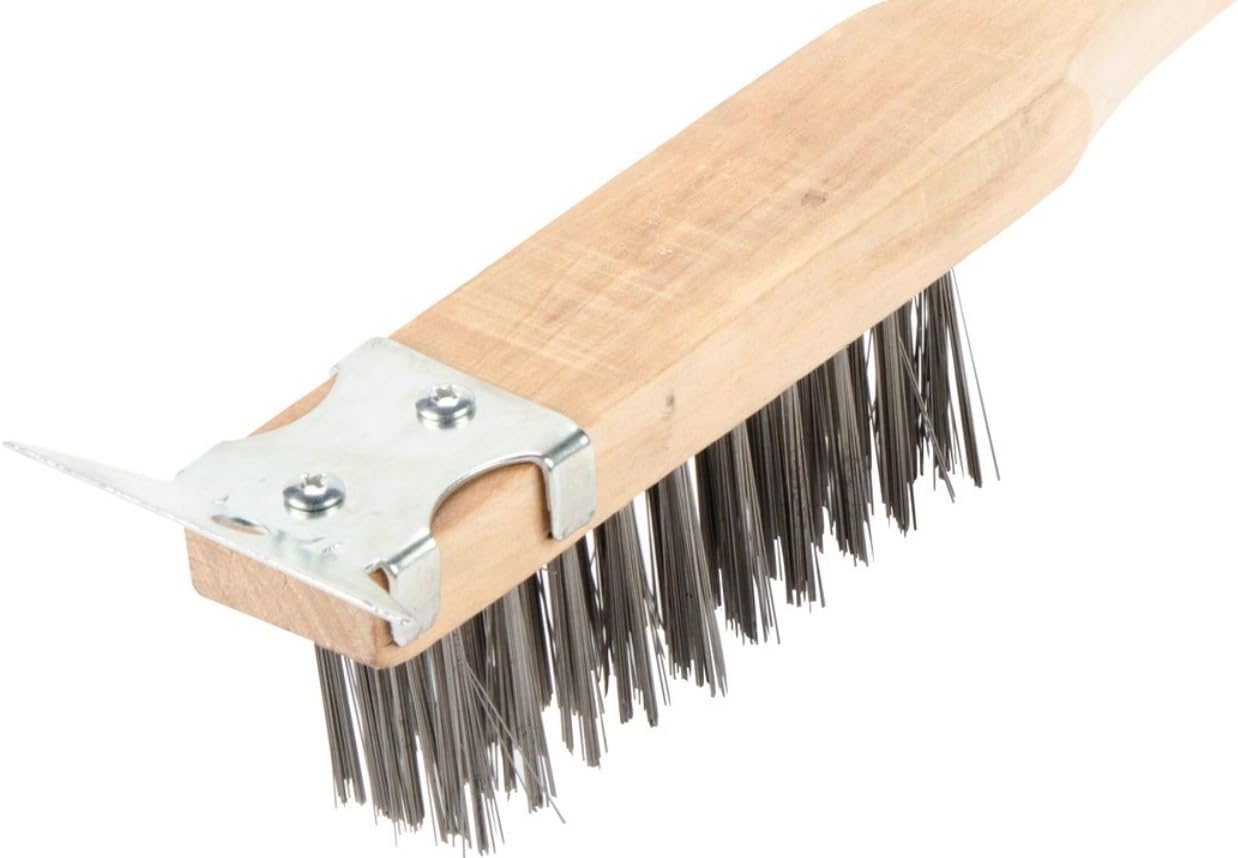 Soro Essentials- 20” Heavy Duty Broiler Brush with Steel Scraper and Wooden Handle- Pizza Oven Accessories Wire Brush BBQ Grill Brush Grill Cleaner for Grill Grate Charcoal Grill