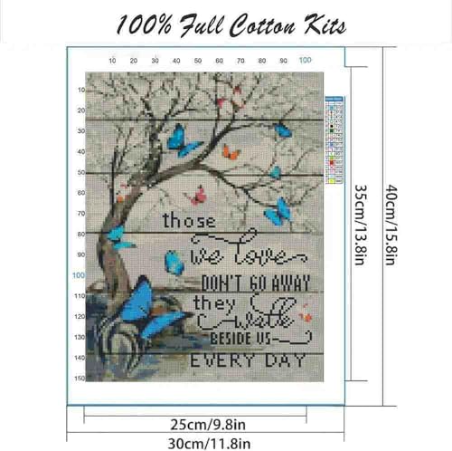 Image of Tree Stamped Cross Stitch Kits for Adults Beginner,Butterfly Counted Cross Stitch Kits Printed Stitching Cute Patterns Dimensions Needlepoint Art Crafts Embroidery Kits for Adults Beginners