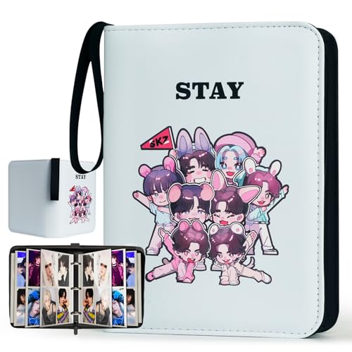 Stray Kids Kpop フォトカードバインダー - Skzoo トレーディングカード A5 バインダー カートゥーン フォトカードホルダー カードスリーブ 400枚付き Skz Merch and Lomoカード用フォトアルバム（Amazon）