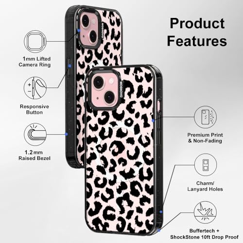 Protection antichoc iPhone 15 léopard noir compatible chargeur MagSafe - 7