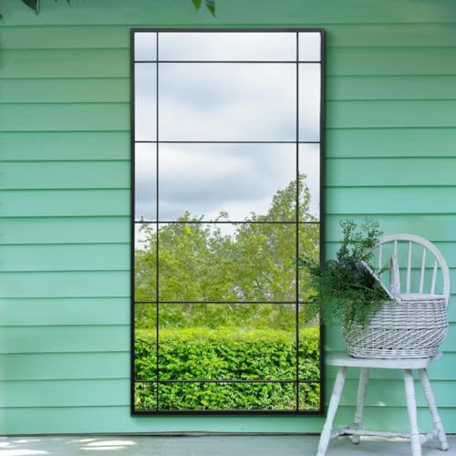 The Tabula - New Black Metal Framed Window Wall or Leaner Garden Mirror 71 X 35 (180CM X 90CM)