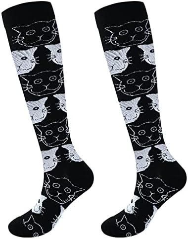 Junely Compression Socks for Women Knee High Cat Socks for Running Nurses Pregnancy Sports Travel Flight Circulation Cat Gifts Black