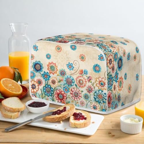 Image of Talayituse Boho Mandala Flower Letter Print Toaster Cover 2 Slice Wide Slot, Lightweight Bread Maker Cover Dust Protection Washable Appliance Bag, S