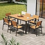 set completo tavolo e sedie DESIGN DELLO SCHIENALE A 100°: L'angolo scientifico dello schienale a 100° si adatta perfettamente alla curva della colonna vertebrale umana, distribuisce efficacemente la pressione lombare e mantiene una postura comoda al tavolo da giardino con sedie, anche durante letture o feste prolungate. Il cuscino ispessito in HDPE garantisce un supporto duraturo che non crollerà neanche dopo un prolungato uso
