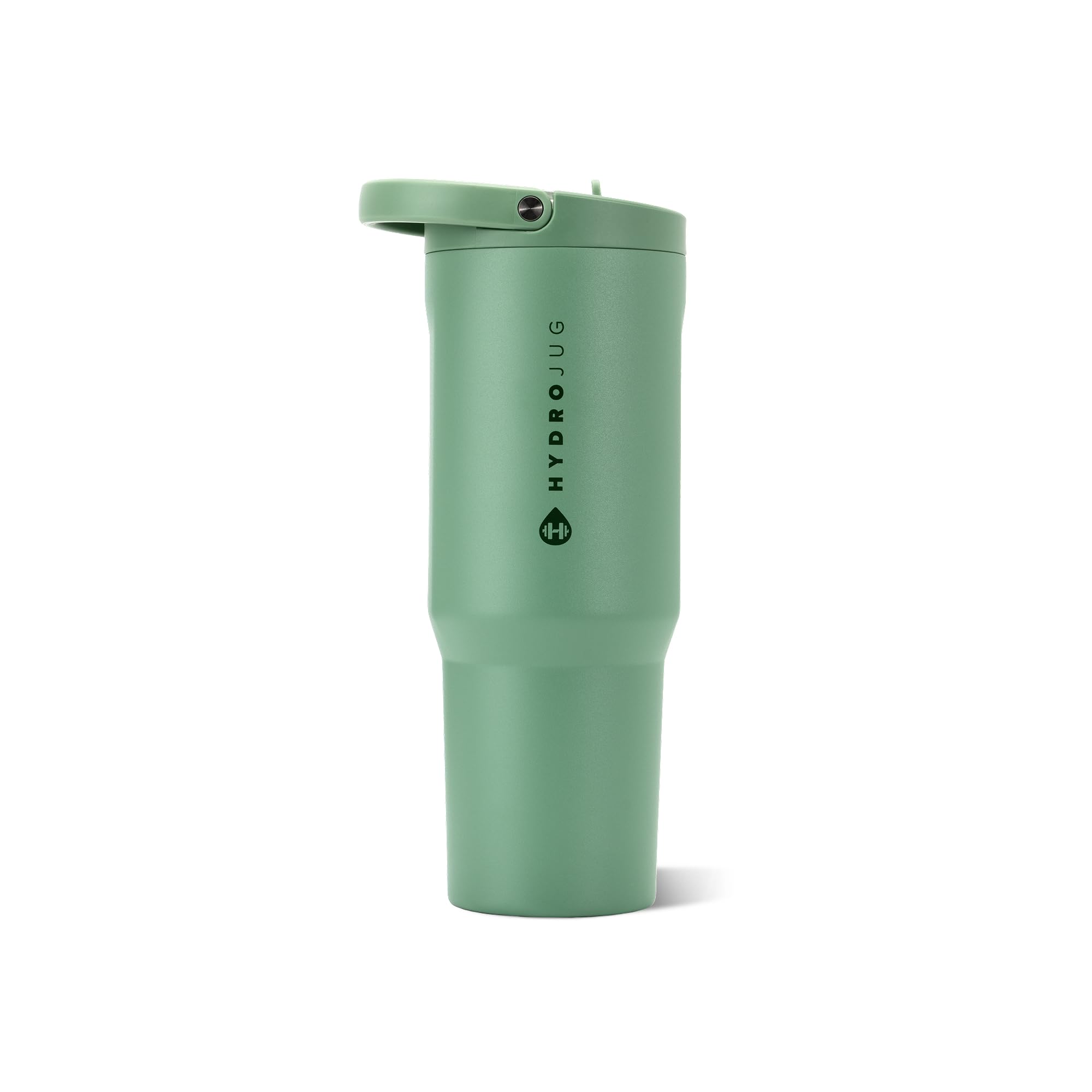 HydroJug Sport 32 oz Insulated Stainless Steel Water Bottle, Sage | Triple wall insulated, circular flip straw, leak-resistant, swivel handle, removable rubber boot, BPA-free, dishwasher safe