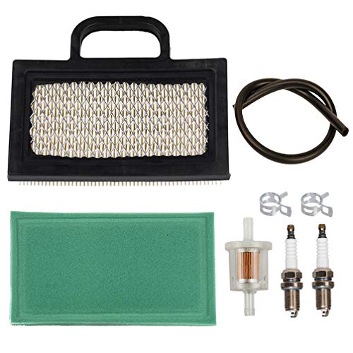 Carkio Air Filters & Pre-Filter Fuel Filter Line Spark Plug Tune Up Kit for Briggs & Stratton 499486 273638S 698754 14-20HP 401577 405577 John Deere L120 L118 LA120 LA150 Lawn Mower