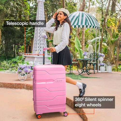 Image of Nasher Miles Paris Hard-Sided Polypropylene Check-in Luggage 28 inch | 75cm | 8 Wheels Large Trolley Bag for Travel | Suitcase (Pink)