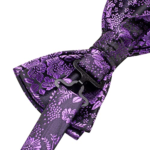 Image of Hi-Tie Bow Ties for Men Pre-Tied Pocket Square with Cufflinks Mens Bowtie Sets for Wedding Formal Party