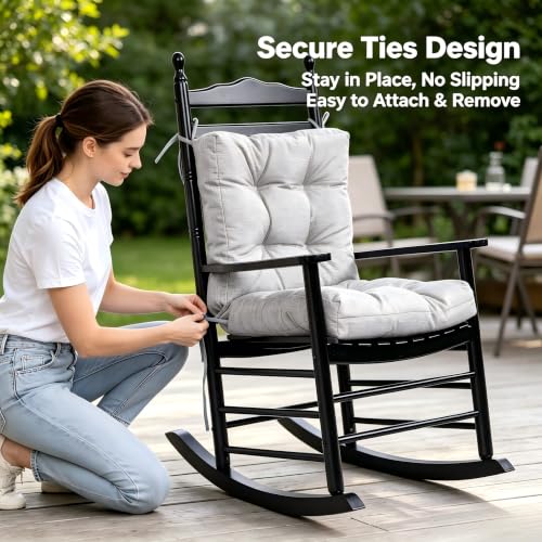 Image of QILLOWAY Outdoor Chair Cushion for Patio Furniture, Waterproof Patio Cushions with Ties, Fade Resistant Replacement Pads for Outdoor Rocking Chairs,Gray,White