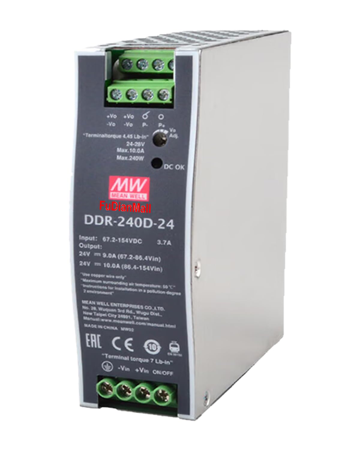 Mean Well DDR-240D-24 240W DIN Rail Type DC-DC Converter 24V 10A Power Supply