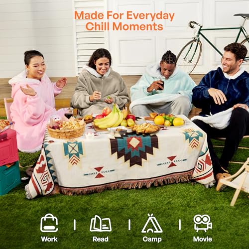 Giggling Getup Wearable Blanket Hoodie for Women Men Gifts for Women Mom Wife Sherpa Fleece Hooded Blanket Sweatshirt Warm Cozy Sherpa Wearable Throw with Pocket & Sleeves for Adult Standard Latte