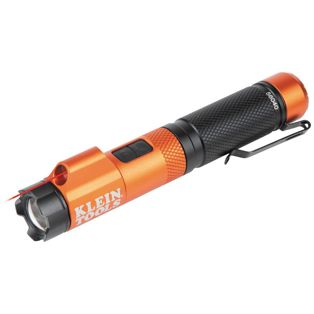 KLEIN TOOLS 56040 Magnetic LED Flashlight, 350 Lumen Rechargeable Flashlight, Twist Focus, Laser Pointer, Hands-Free, USB Charging Cable, for Work and Outdoor