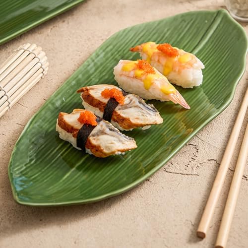 Plato de cerámica para sushi con forma de hoja estilo japonés miniatura 4