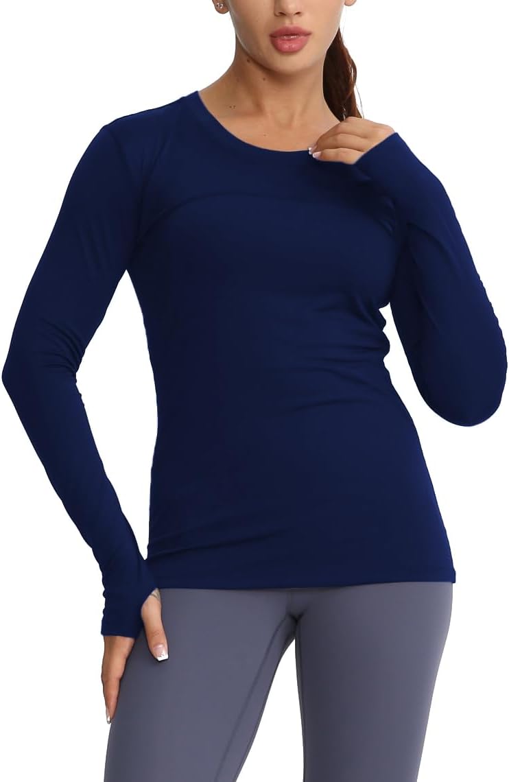 Women's Sun Protection Compression Shirts UPF 50+ Long Sleeve Workout T-Shirts Rash Guard Athletic Tops