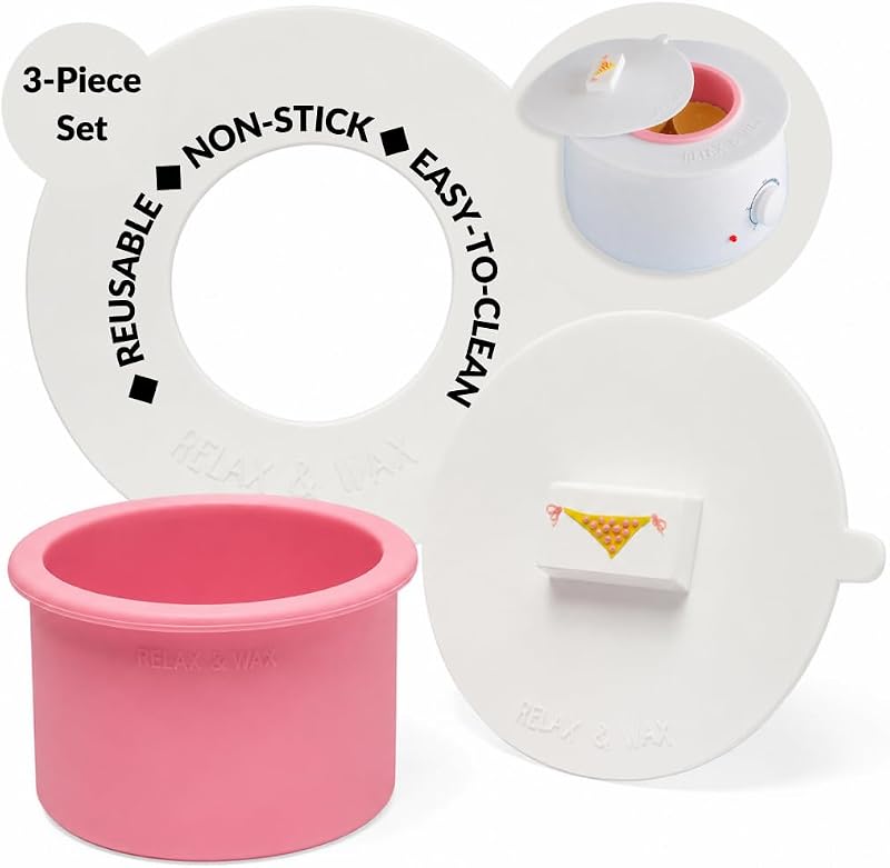 Conjunto para aquecedor de cera Relax and Wax com colar de silicone, lata e tampa, 3 peças