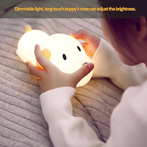 Image of Led Cute Dog Night Light, Dimmable Nursery Puppy Kawaii Lamps, Super Squishy Silicone USB Rechargeable Touch Control Night Lamp for Kids Adults, Used for Camping Party Room Decor (Dog)