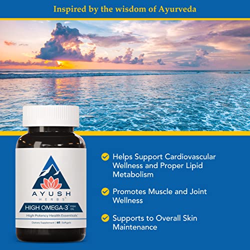 Ayush Herbs High Omega-3 Softgels, High Potency Sustainable Fish-Oil Supplement, Heart And Brain Support, 60 Softgels #TOP3