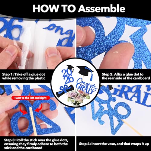 Image of 20 PCS 2026 Graduation Party Decorations Set, Class of 2026 Double Sided Graduation Centerpiece Stick Glitter for Tables,Table Toppers,Party Accessories,Black /Blue