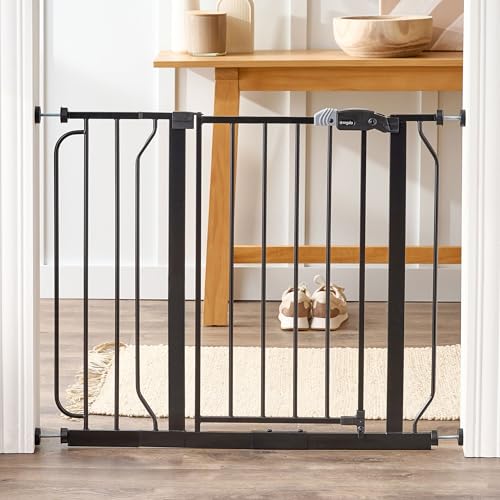 Regalo Safety 29-38.5' Baby Gate for Doorways & Bottom of Stairs, Pressure Mounted Baby Gate with Door for Babies, Toddlers & Pets, Tested & Safe for 30 Years, American Designed, American Owned, Black