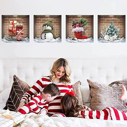 TOARTi Christmas Wall Stickers, TOARTI 3D Wall Stickers Living Room, Realistic Snowman, Tree, Sock, Gift Box 3D Wall Art Stickers, Christmas Window Sticker, Wall Decorations Decals for Nursery Bedroom