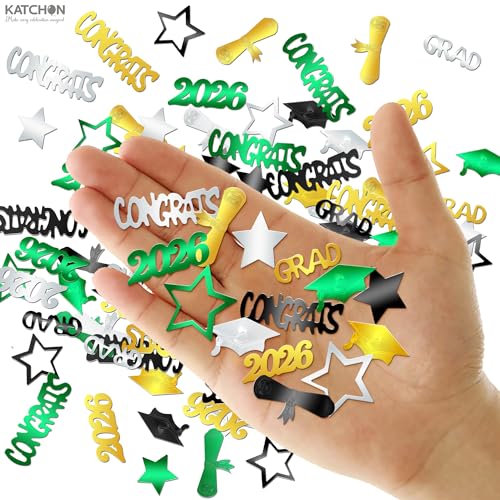 Image of KatchOn, Congrats Grad Confetti 2026 - Pack of 1000, Green and Gold Graduation Decorations 2026 Graduation Confetti for Class of 2026 Decorations, 2026 Graduation Decorations, Graduation Party Decor