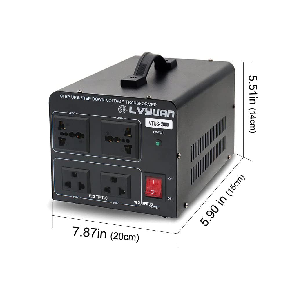 Cantonape Convertitore trasformatore di tensione 2000 Watt Step Up/Down Convert da 110-120 Volt a 220-240 Volt e da 220-240 Volt a 110-120 Volt con 2 prese USA, 2 prese universali