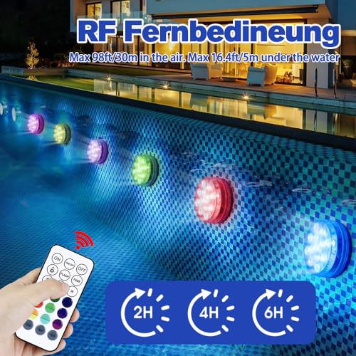 Riisoyu 4 Stück Unterwasser Licht, Poolbeleuchtung Unterwasser mit Fernbedienung Farbwechsel Multicolor RGB Poolbeleuchtung mit 2 Fernbedienung für Pool, Teich, Badewanne, Brunnen, Aquarium