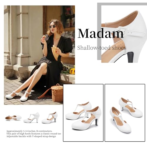 Women's Pumps Close Toe Kitten Heels Retro T Strap Mary Jane Comfortable Office Work Dress Shoes4