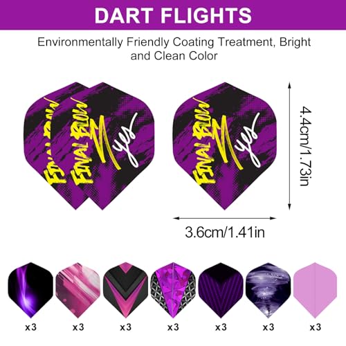 Lavishio 8 Sets 24 pcs Aluminum Dart Shafts, Dart Shafts for Steel Tip, Aluminum 2BA Thread Dart Accessories,Dart Shafts Replacement Kit with 24 Dart Flights for Steel Tip Soft Tip Darts (Purple)