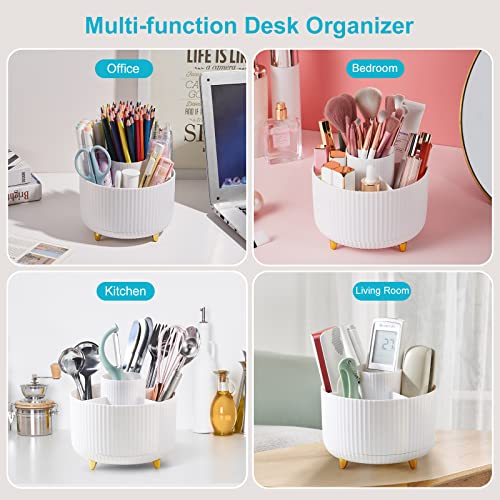 Image of 360 Degree Rotating Desk Organizer - Pen Holder Pencil Holder for Desk Desk Simple Modern Minimalist Makeup Organizer Pen Cup Multifunctional Office Supplier for Home Kids and School White