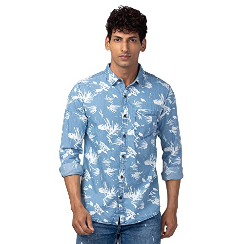 Image of Spykar Cotton Blend Full Sleeves Printed Slim Fit Shirt for Men