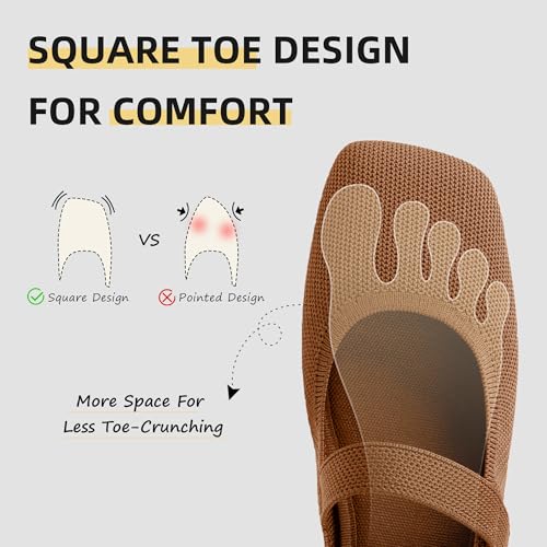 Image of Soesyi Wide Toe Box Flats Women Comfort Slip On Ballet Shoes Mary Jane Dressy Knit Flats with Adjustable Straps Washable Casual Office
