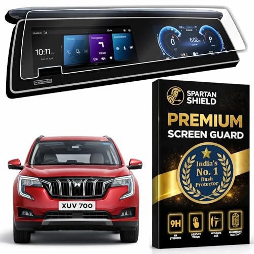 Image of Spartan Shield Screen Guard For MAHINDRA XUV 700 [2021-2025] || AX3 AX5 SELECT AX7 LUXURY PACK Models || 10.25 Inch Infotainment & Instrument Cluster Touchscreen Protector || Scratch Proof | Water Resistant | Bubble-Free Installation | XUV700 Car Stereo Display Accessories [Not Tempered Glass] **Doesn't Fit New 2026 Facelift 7XO Models**