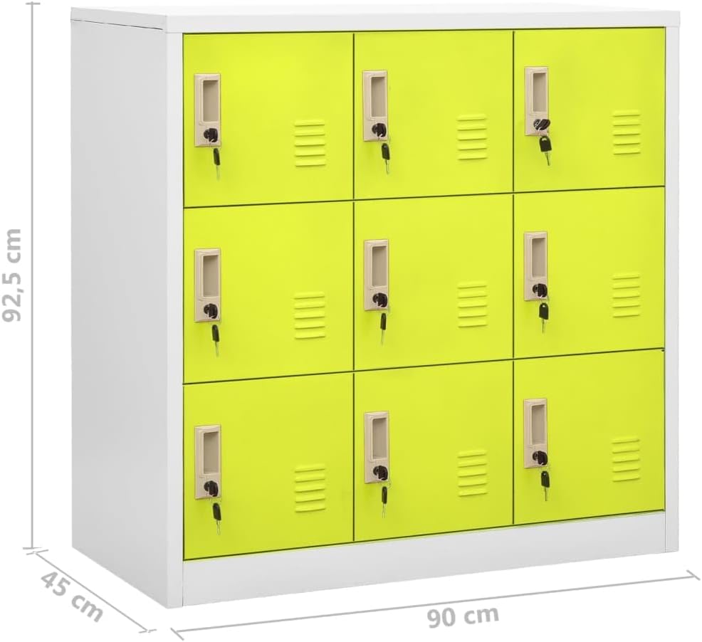 Locker Cabinet Set of 2 Light Gray and Green Steel Storage Lockers with 9 Locking Compartments Medium Size for Office and Home Storage