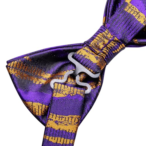 Image of Hi-Tie Bow Ties for Men Pre-Tied Pocket Square with Cufflinks Mens Bowtie Sets for Wedding Formal Party