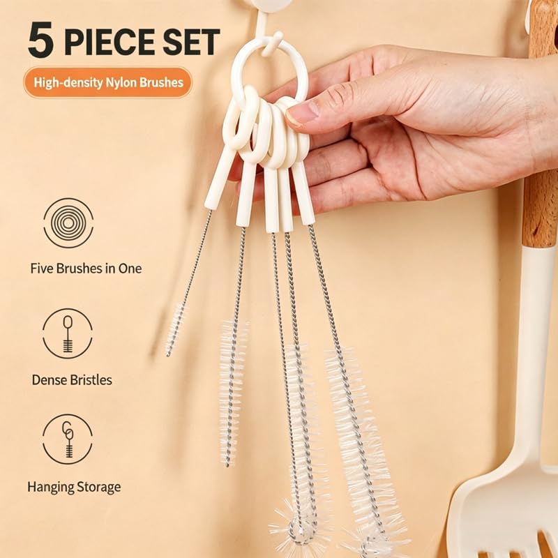 6-in-1 Bottle Cleaning Brush Set, Multi-Functional Cup Brush with Long Handle, Straw Cleaner, Bottle Brush, Lid Gap Cleaning Brushes for Water Bottles, Tumblers, and Narrow Containers (White(6 Pack))