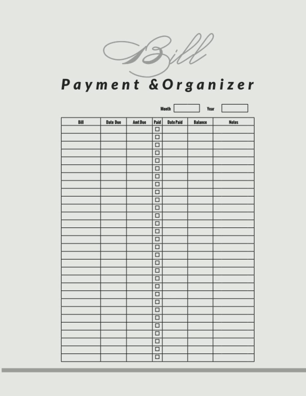 Bill Payment and Organizer: Simple Bill Payments Checklist Organizer Planner / Bill Payment Tracker and Ledger / Debt Tracker Keeper Log Book
