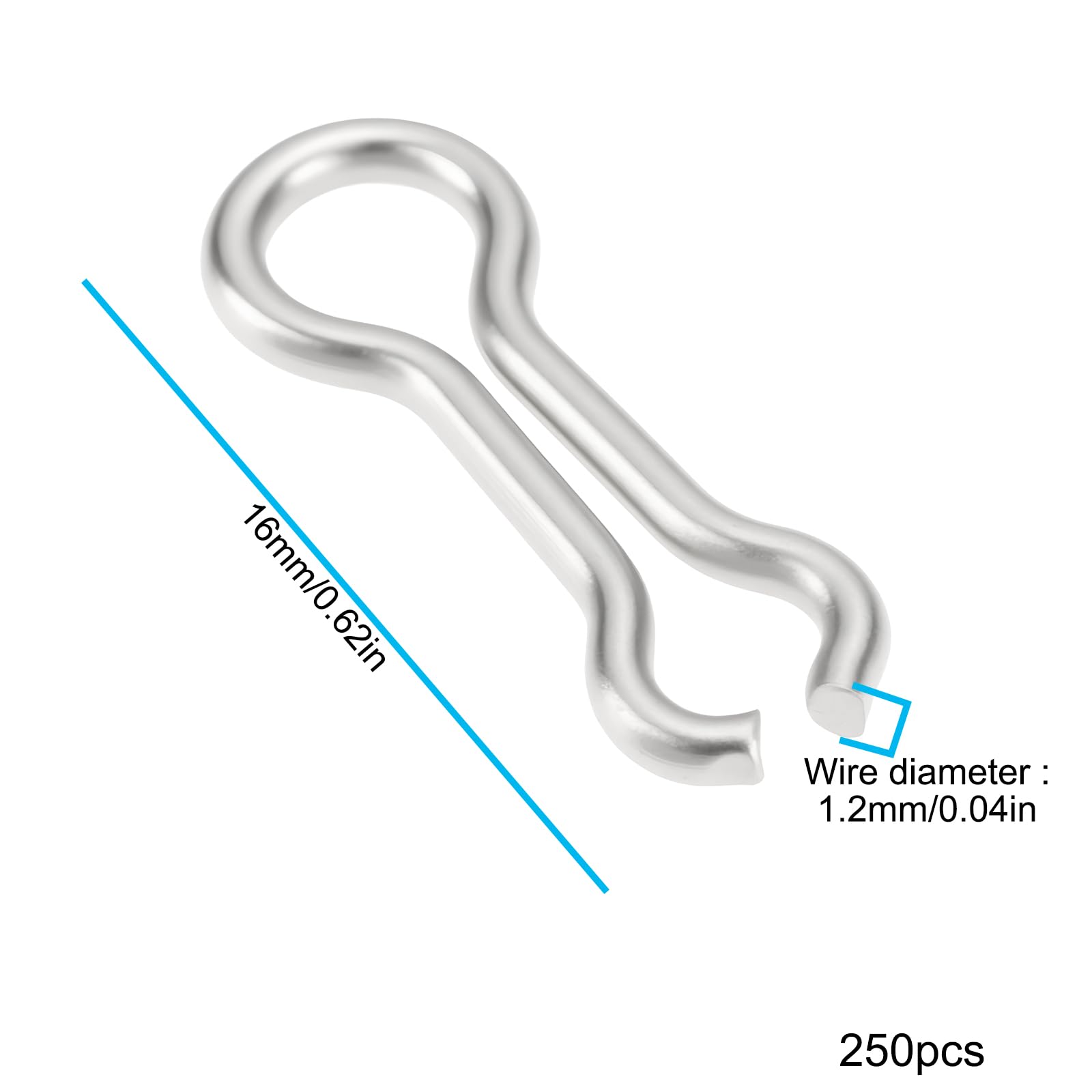 Lot De 250 Yeux De Pêche En Acier Inoxydable - 16 Mm X 1,2 Mm - Pour Leurres DIY, Plombs