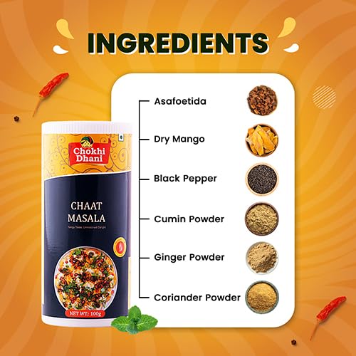 Image of Chokhi Dhani Chaat Masala 100g | Chatpata Tangy Spice Mix | Authentic Indian Seasoning Powder for Fruits, Salads & Snacks | Street Style Flavour | No Artificial Colours