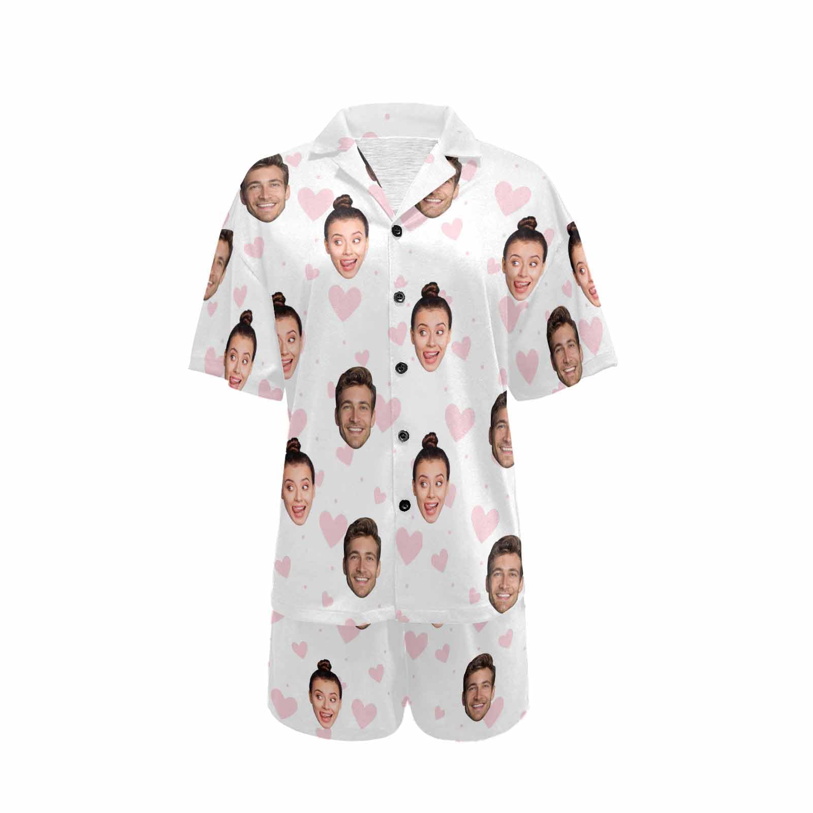 Set di pigiama da donna con viso personalizzato divertente pigiama da donna con foto estate scollo a V 2 pezzi PJS in raso abbigliamento da notte da donna set corto
