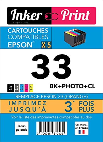 Encre 33 XL cartouches compatibles Epson pack de 5 pour des impressions nettes et nuances de gris