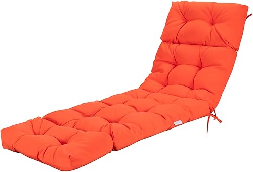 Silla, tumbona de patio de 72 x 22 x 4 pulgadas con 4 lazos de cuerda, cojines reclinables gruesos, 1 unidad (paquete de 1), naranja