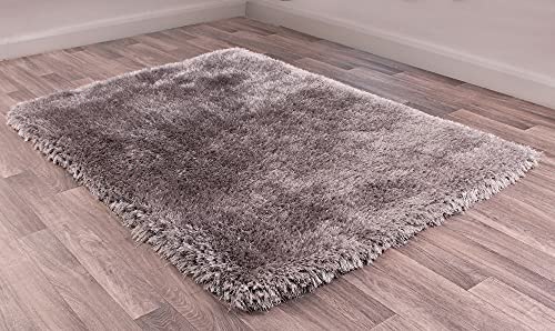 Image of Lord of Rugs Mayfair High Pile Shaggy Rug for Living Room Dining Bedroom Thick Fluffy Silky Sparkle Sumptuous Shiny Plush Rug Silver X-Small 60x110 cm (2'x3'7")