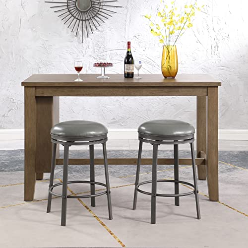 Oulluo Bar Stools Set Of 2, Swivel Bar Stools, Counter Height Stools, Stools For Kitchen Counter, 26 Inch Metal Counter Stools,Grey Faux Leather Stools, Industrial Kitchen Stools For Island, 520P-Sgpu #TOP3