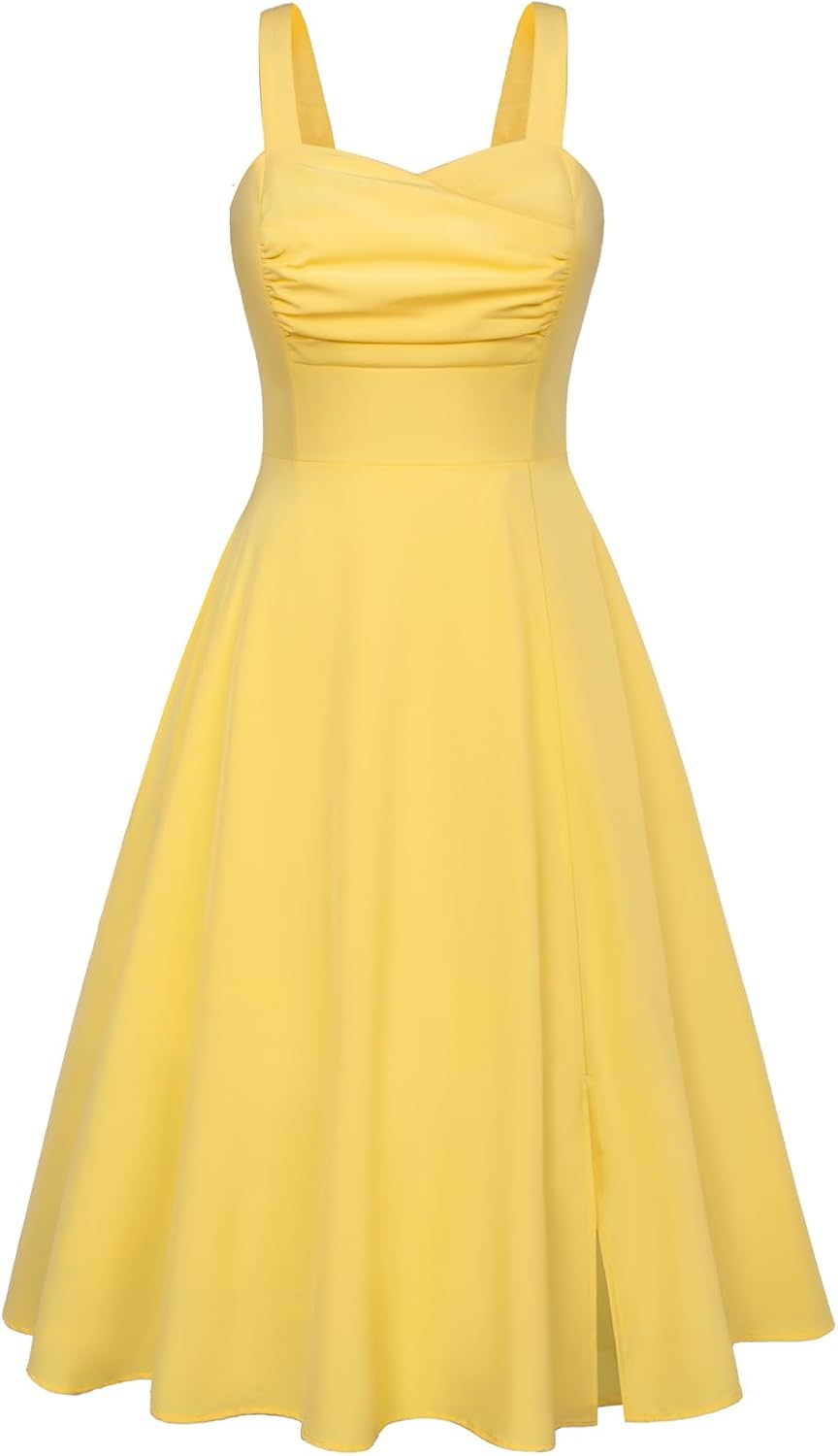 Belle Poque Women's Vintage 1950s Dress 2026 Summer Sleeveless Flowy Ruched Midi Tea Party Wedding Guest Cocktail Dress
